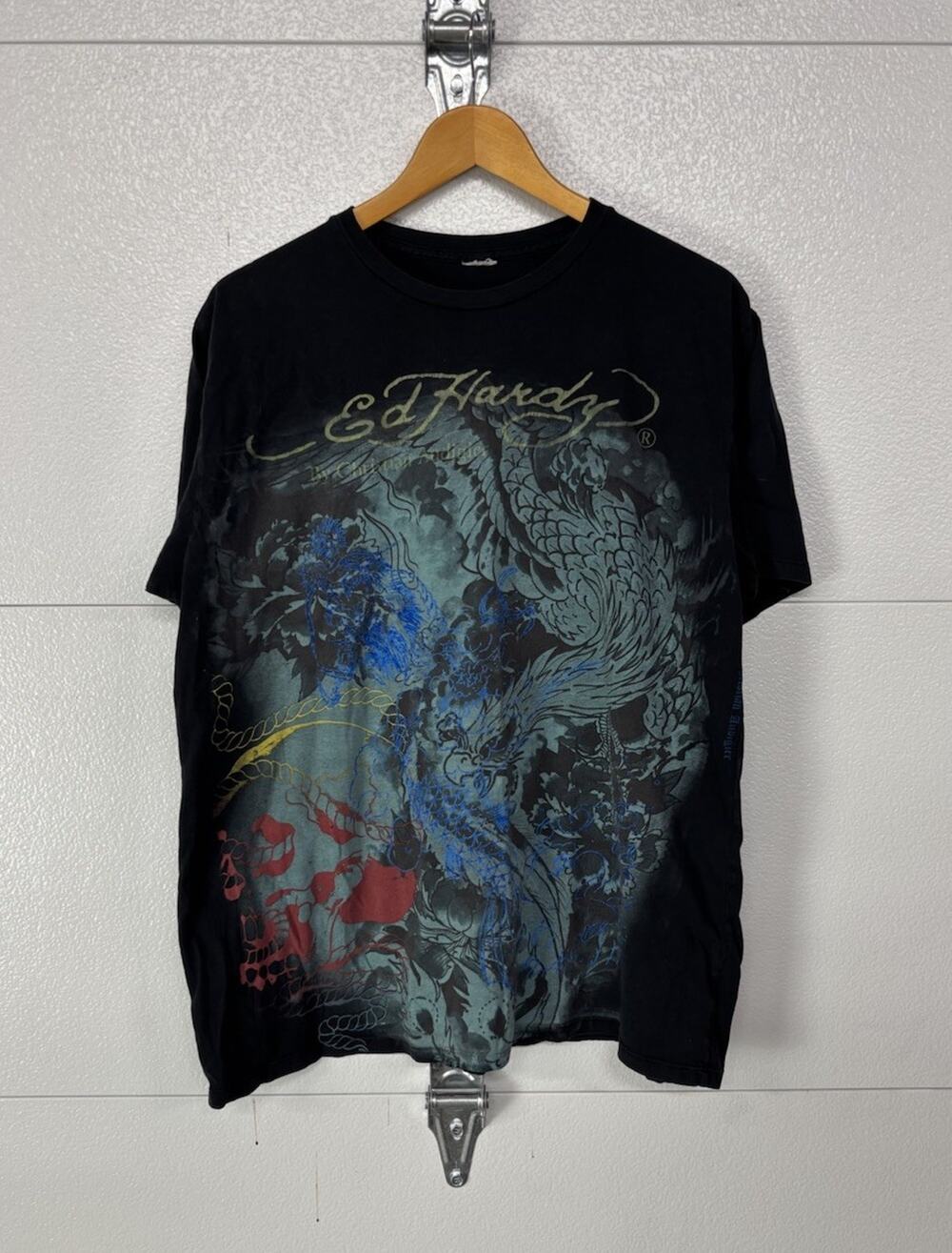 Vintage y2k Ed Hardy Christian Audigier Traditional Dragons Graphic Shirt Size L